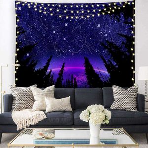 Tapestries Forest Starry Tapestry Purple Galaxy Constellation Wall Art Tapestry Moon Fantasy Tapestry Aesthetic Room Decor Tapiz