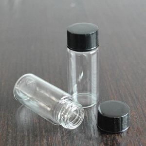 Großhandel 10 ml Glasfläschchen mit schwarzem weißen Schraubenoberteil, 10cc Mini Tubularglasflasche für flüssige Reagenzflasche LL