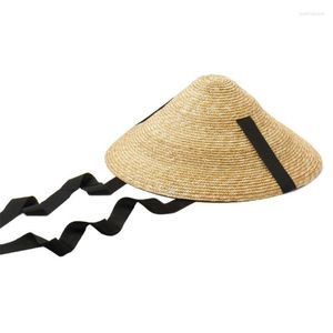 Szerokie brzegowe czapki słomiane słomki długi pasek stożkowy letnia plaża dla dziewcząt x4yc