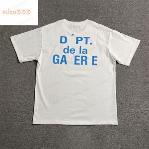 GA Depts Francese davanti e dietro con stampa di lettere in cotone, girocollo, sciolto, marea americana, centinaia di uomini e donne, maniche corte