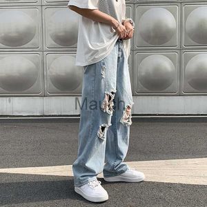 Jeans maschile sciolte street style pantaloni da carico dritti jeans uomo marca marchio largo gamba per la tendenza retrò