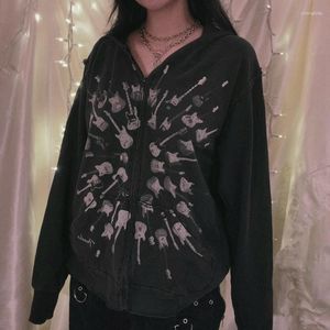 Kadın Hoodies Patener Grunge Emo 00s Vintage Sweatshirt Y2K Siber Kafatası Baskı Fermuti Up E-Girl Gotik Merkez Goth Punk Coat Harajuku Giysileri