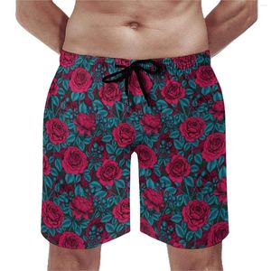 Mäns shorts röda rosor tryckt bräde plus storlek kort vintage blommor män simma stammar kvalitet