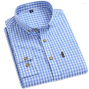 メンズカジュアルシャツクラシックスモールプール格子縞の長袖シャツのためのファッションチェッカーボタンカラーレギュラーフィットコットン2023