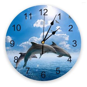 Relógios de parede Dolphin Wave Sea Bird Clock Room Decoração de casa Casa grande redonda de quartzo mudo quarto Relógio de decoração de quarto
