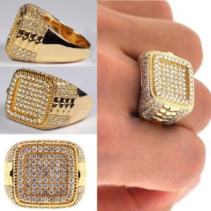 Bandringar Punkboy Men's Gold Color Ring for Party Full Bling Iced Out Cubic Micro Paled CZ Crystal Luxury Hip Hop Rings Smycken 230814