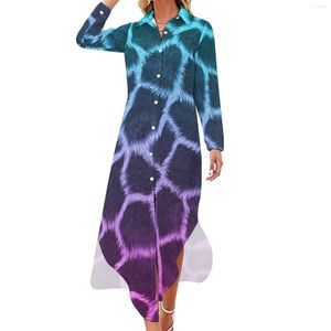 Casual Dresses Blue Pink Giraffe Chiffon Dress Animal Print Trendy Aesthetic Female Sexy Design Vestido Big Size 4XL 5XL