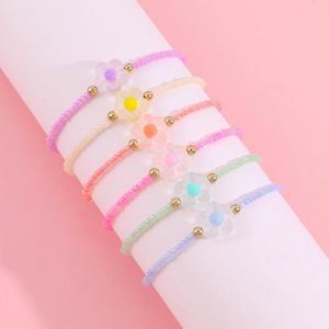 Strand 6Pcs/set Children's Flower Acrylic Glass Bead Bracelet For Girl Summer Charm Gift Kid's Jewelry Wholesale