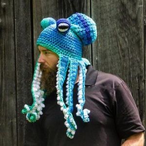 Cappello Octopus all'uncinetto di bandanas con tentacoli ricci e occhi grandi molto interessanti