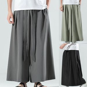 Men's Pants Trendy Sport Trousers Quick Drying Straight Summer Solid Color Ankle-length Men Flare Casual Chinese Style