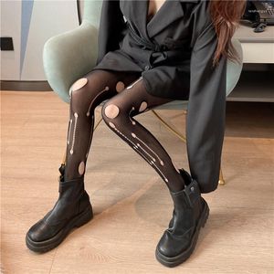 Kadınlar Moda Moda Seksi Yırtık Anti Anti Bagging Tasarım Duygusu Temel Çoraplar Zayıflama Fishnet külotlu çorap püskül delik siyah ipek