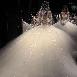 ブライダルベールJanevini 2023 Luxury Beaded Lace Cathedral Cathedral Wedding Veil One-Layer Sparkly Pearls Dubai Bride's Hair Accessories