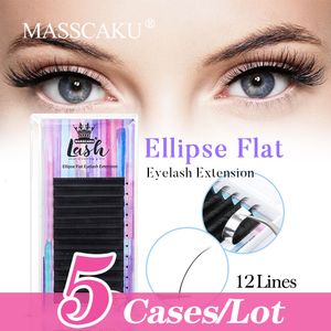 False Eyelashes MASSCAKU 5Pcs/lot Matte Flat Eyelash Extensions Individual Mink 0.15 0.20 Softer Ellipse Flat Lashes 230814