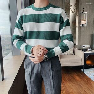 Men's Sweaters British Striped Tight And Casual Knitwear Round Neck Knitted Warm Clothing Autumn Winter