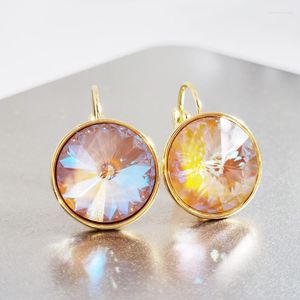 Dangle Küpeler 11.11 Avusturya'dan 14mm kristallerle yapılan Bella, bayanlar için 14k altın renkli damla küpeler Noel Bijoux Kız Hediye