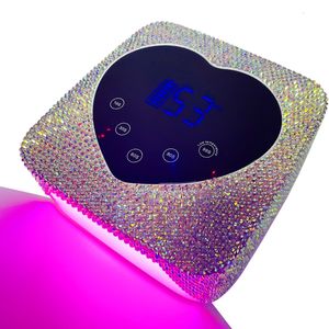 Nail Dryers Cute Heart Design Manicure Pedicure Machine LCD Touch Screen Cordless Power Storage Cure UV LED Nail Lamp with Rhinestones 230814