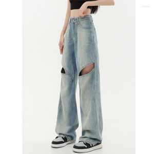 Jeans femminile svuotati hole estate street style chic femmina largo gamba larga gamba baby denim pantaloni