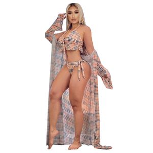 Verão 3pcs Swimwear sets mulheres de biquíni sexy e coberturas de praia vestem de praia grátis