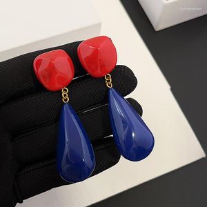 Orecchini a pennagliera gioielli vintage di lusso a pendente acrilico a orecchio rosso smalto blu rosso clip femminile designer marchio Brand Trend Western