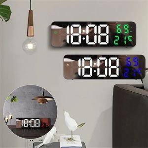 Wall Clocks Large Digital Wall Clock Temperature And Humidity Display Night Mode Alarm Clock 12 24H Electronic LED Clock Home Decoration 230814