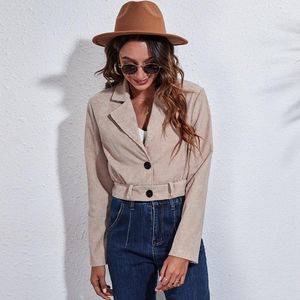 Jackets femininos outono e inverno com cinto de terno colar jaqueta veludo casaco curto tampo de jeans para mulheres para