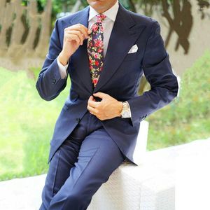 Men's Suits Latest Designs Wide Peaked Lapel Navy Blue Men For Wedding Man Blazer Groom Tuxedos Costume Homme Terno Masculino 2Pieces