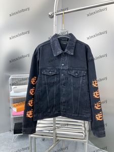 xinxinbuy män designer kappjacka denim lera förstört brev tryck långärmad kvinnor grå svart khaki s-2xl