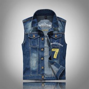 Herrenwesten 80er Jahre Vintage Herren -Denimweste männlicher ärmellose Baumwolle weich bequeme Jacken Loch Jeans Marke Fashion Top Weste plus 6xl 230812