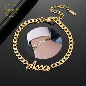 Charm Bracelets Custom Name Bracelets Gold Stainless Steel Bangle Personalized Name Bracelet For Women Men Do Not Fade Cuban Chain Jewelry Gift 230814