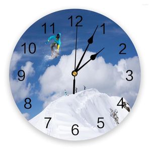 Wanduhren Skifahren blau Himmel Uhr Wohnzimmer Wohnzimmer Einstieg Große runde stumme Quarztisch Schlafzimmer Dekoration Uhr Uhr