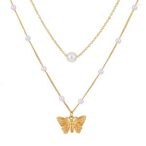 Kedjor Ins Multi-Layer Butterfly Tassel Necklace Bekvämt att bära alfabetsklavikelkedjan smycklegering