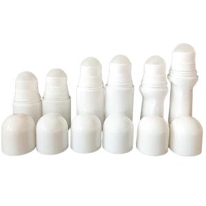 Atacado 30ml 50ml 60ml Roll em garrafas Viagens de plástico branco Pacote de cosméticos recarregável garrafa de óleo essencial LL LL