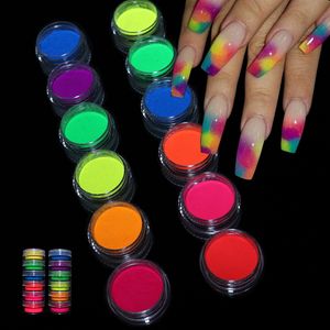 Glitter unghie al neon fosforo pigmento polvere set fluorescente set shinny ombre cromo polvere di polvere fai -da -te polacco manicure chiodi decorazioni artistiche 230814