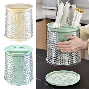 Kitchen Storage Cutter Holder 360 Degree Rotatable Transparent Countertop Drainage Tray Multi-slots Chopsticks Utensil Rack Tool