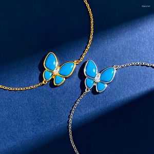 Link Armbänder hochwertige goldene Farbe Schmetterling Stil Bangle türkisblau Stein Volles Zirkonarmband Sets für Frauen Mode