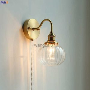 مصابيح الجدار IWHD NORDIC LED الحمام مرآة الإضاءة الإضاءة سلسلة السحب مفتاح الإضاءة المنزلية النحاس زجاجي مصباح SCONCE LAMPARA PRED HKD230814