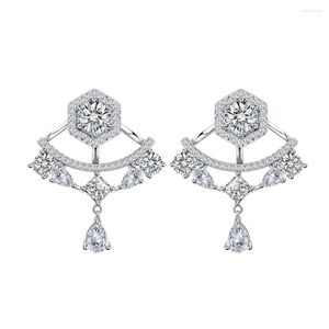 Gestüt Ohrringe Lokwan Sterling Silber Personalisiertes Design Fan-Form-Pendelled mit Moissanite Frauen exquisite High-End-Juwely