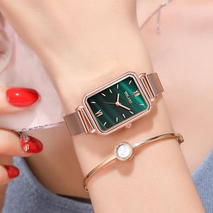 Relógios de pulso feminino Dial retângulo Aço inoxidável Malha de aço quartzo relógio feminino vestido de moda feminino Casual Watch Relogio