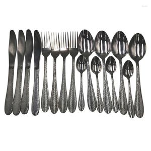 Dinnerware Sets 16pcs Fork Spoon Knife Set Black Cutlery Lunch Tableware 18/10 Stainless Steel Dinner Holiday Gift Box