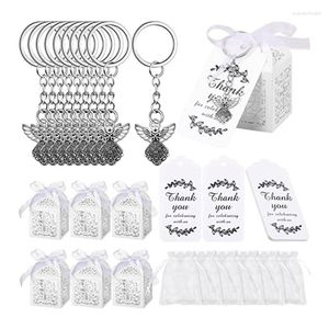 Anahtarlıklar 30 adet/24pcs Angel Keychain Kolyesi Favor Kutu Vaftiz Hediye Anahtarlama Teşekkürler Kraft Çantası Çocuklar İçin