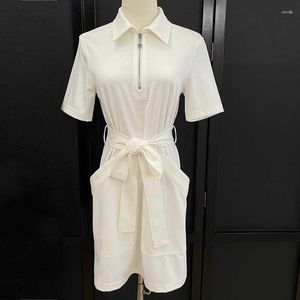 Casual Dresses Y2K Cotton White Cargo Mini Dress Runway Simple Short Sleeve Lapel Wast Up Fashion Sexiga kvinnor Vestidos kläder