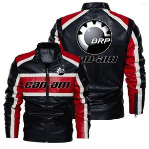 Herrenjacken Can-Am Logo Herren Herbst Kausale Kontrast Leder Jacke Feder Outfit Design Motor Biker Pocket PU