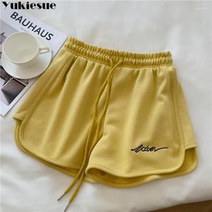 Frauen Shorts Elastic Bwiebband Hohe Taille Ladies Kurztöne Hosen Frauen 2023 Sommerhosen Stickbriefe Kordeln