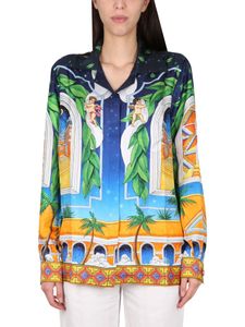 Kazablanka 23SS Tasarımcı Klasik Moda İpek Gömlek Yeni Yıldızlı Kale Hawaii Çift Uzun Kollu Gömlek Yüksek Kaliteli Gömlek Saten Gömlek Kazabaş Polos
