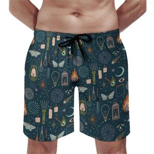 Erkek Şort Yaz Spor Salonu Ay Yıldızları Spor giyim Işığı Tasarım Plajı Kısa Pantolon Vintage Hızlı Kuru Yüzme Sandıkları Plus Boyut