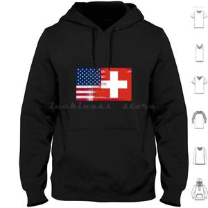Herren Hoodies Swiss American Half Switzerland America Flagge Long Sleeve