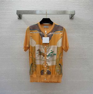 レディーストップTシャツデザイナーTシャツ女性ニットカーディガンベルトパターンプリントクルーネックバックルニットトップトップスコートデザイナー服Tシャツ55