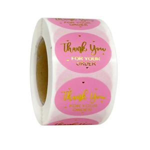 Roll obrigado por seus adesivos de pedido rosa decalque foild para pequenas empresas de festas de festas de casamento de selagem de envelopes decesivos redondos packagin