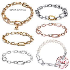 Charm Armband 2023 Ny original 925 Sterling Silver Me Pearl Link Chain Armband Heart Connector Armelets Set Pandora Me Armband och Halsband