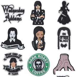 Shoe Parts Accessories 2023 Pvc Wednesday Addams Family Clog Charms Fit Wristband Buckles Red Heart Gift For Friend Avatar F Series Randomly